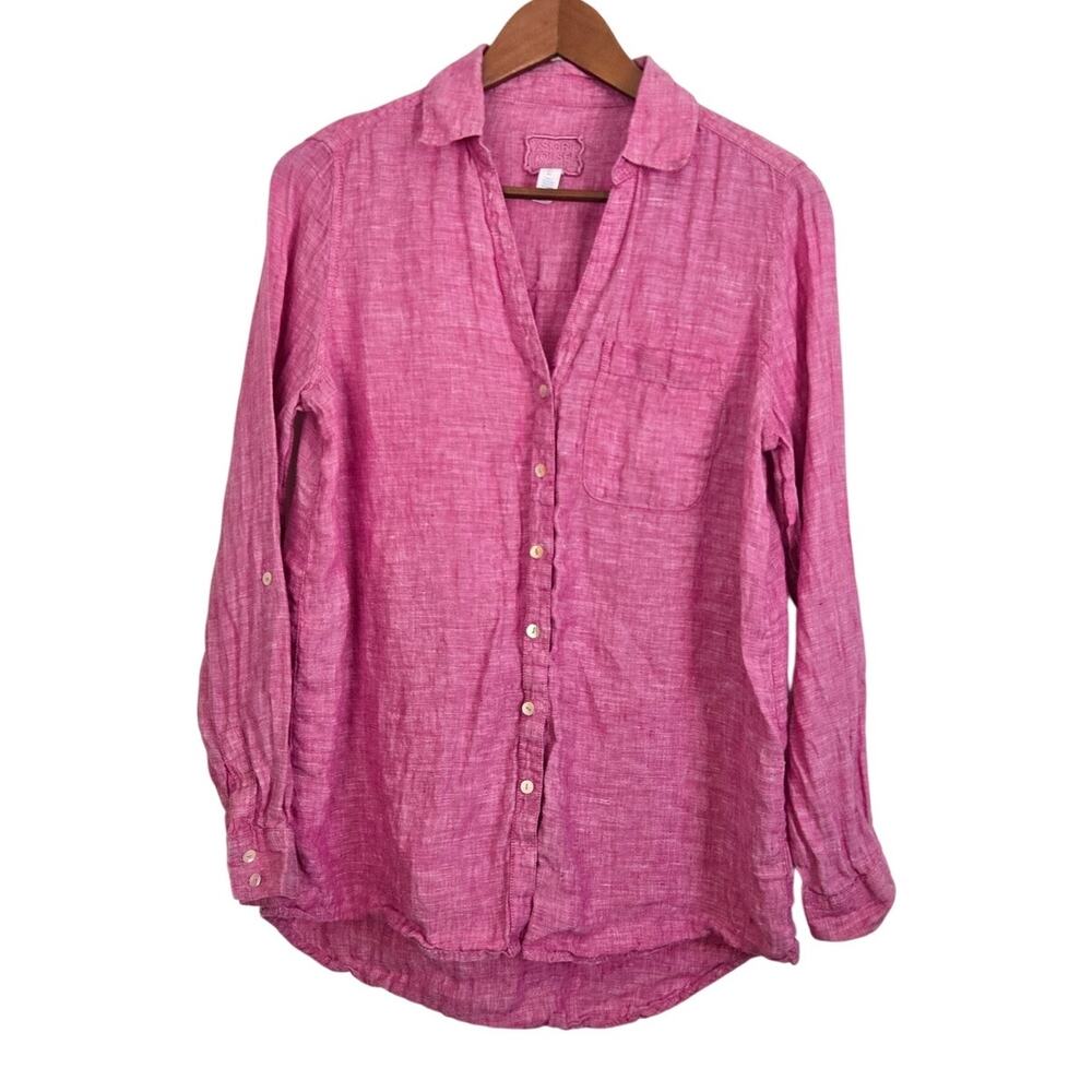 Resort Style Sigrid Olsen Pink Button‑Front Linen Shirt Size Small 100% Linen
